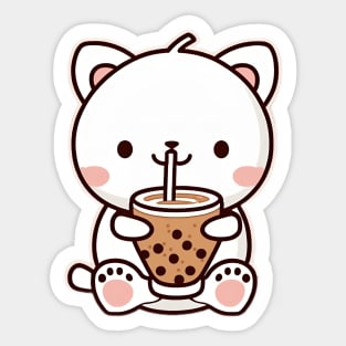 Cute Bear Drinking Bubble Tea Cartoon Boba Drawing Sticker